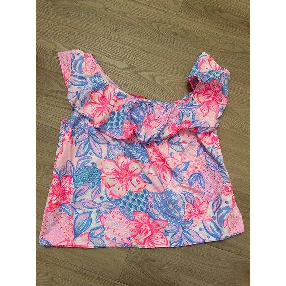 Lilly Pulitzer Zeldie One-Shoulder Ruffle Top Womens XL X-Large Off-The-Shoulder - Picture 1 of 4